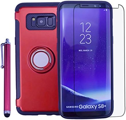 Galaxy S8 Case Shockproof Heavy Duty Dual Layer Protection Cover Kit DiGDry With Kickstand Ring Grip Hold 【Magnetic Metal Plate】 【Free Screen Protector+Pen】 for Samsung S8 (red)