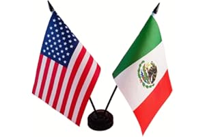 ZIGVERT US & Mexico Twin Desk Flag Set - Miniature American & Mexican Combination Flag for Room Display