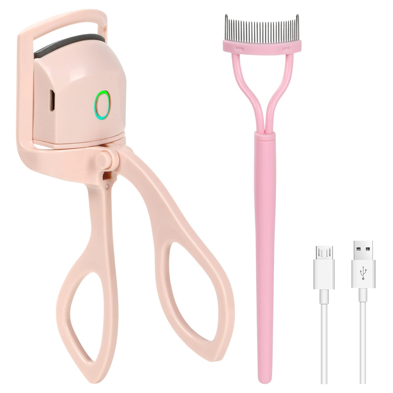 URAQT Heated Eyelash Curler, Electric Curlers, Rechargeable Eye Lash Curler with Comb, 2 Heating Modes Quick Curling Lashes, Portable Treatment Makeup Kit for Women Girls, Pink