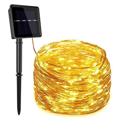 Solar String Light,33feet 100 LED Copper Wire Lights, Starry String Lights, Indoor/Outdoor Waterproof Solar Decoration Lights for Gardens, Home, Dancing, Party Decorative Ornaments (Warm White)