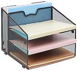 Reliatronic Mesh Desktop File Organizer with 3 Letter Trays and 1 Vertical Sections, A4 Size Letter Tray Organizer, Black