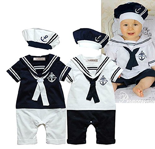 StylesILove Infant Toddler Baby Boy Sailor Costume Romper and Hat 2-piece