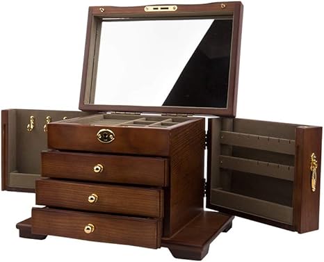 HKHJ Cajas para Joyas de Madera 4 Capas con 3 Cajones Gran Organizador de Joyería para