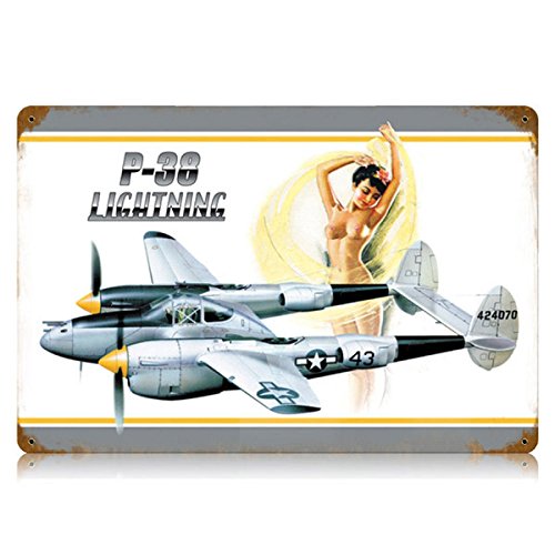 P-38 LIghtning Nude Pinup Model Military Vintage Metal Sign 18X12 Steel Not Tin