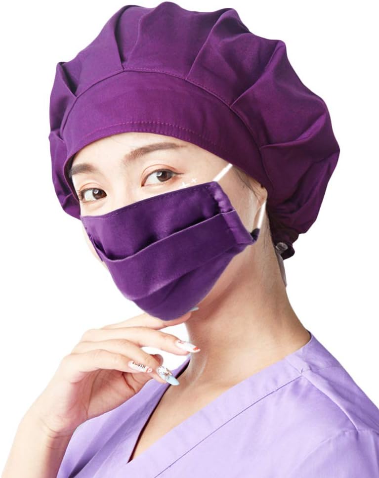 HADM Womens Surgical Cap Scrub Hat & Mask Set, Sweatband Medical Bouffant Hat Set for Doctor Nurse - Unisex