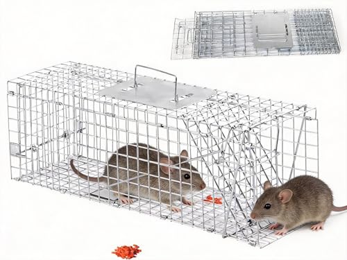 Homodoskey Animal Traps,Live Animal Trap for Cats,Rabbits, Squirrels,cat Trap for Stray Cats, Live Traps for Raccoons, Stainless Steel Foldable with Pedal Triggers (24 x 7 x 8 inches)