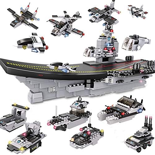 OUTFANDIA Coast Guard Aircraft Carrier Building Block Set, Patrol Warship Toy, Ship Model Building Sets with Heavy Tanks & Armed Helicopter for Boys and Girls 6-12