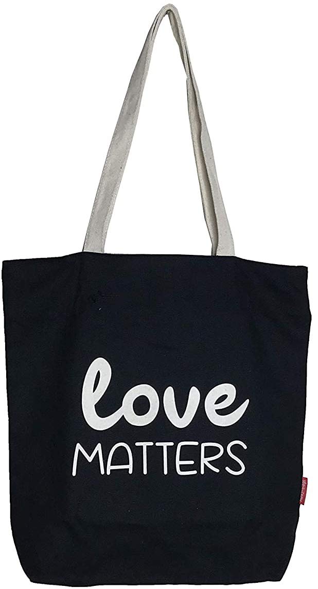 hello-bags. Canvas Tote Bag. Exterior: 100% Cotton. Includes zipper, lining and inside pocket. Packed in a gift kraft envelope. Model: “LOVEMATT”. Color: Black. Measurements: 37 * 38 cm.