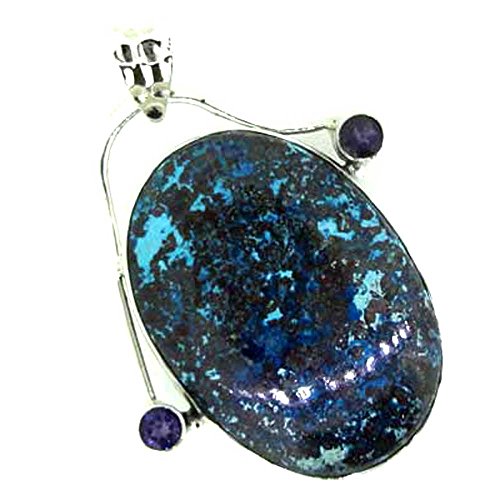 srgjewellers Azurite Amethyst Natural Gemstone Pendant 925 Sterling Silver Handmade Jewelry # 15058-8