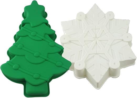 Amazon Com Traderplus 2pcs Christmas Tree And Snowflake Cake Pan Silicone Baking Mold Kitchen Dining