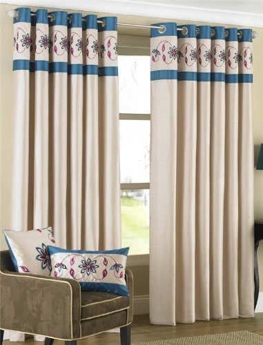 Petra Faux Silk Ring Top Teal Curtains 168 X 229 Amazon Co Uk
