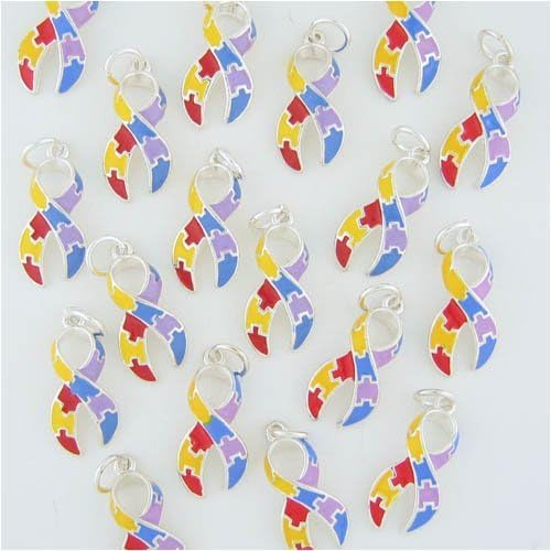 12 Rainbow Puzzle Pieces Autism Ribbon Cancer Awareness Charm Findings Jewelry Making Bracelets Fundraising (Rainbow)