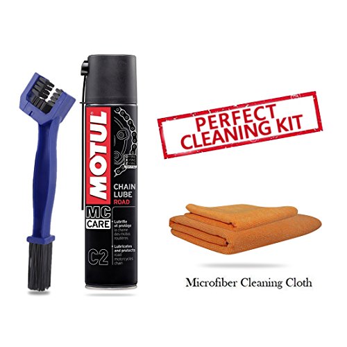 Motul C2 Chain Lube (400 ml) with GrandPitstop Chain Cleaning Brush Blue and Microfibre Cloth