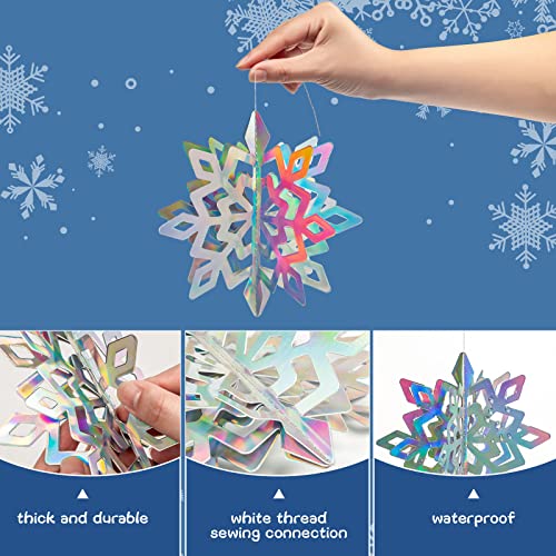 JOHOUSE 12PCS Paper Snowflake Decorations, 3D Iridescent Snowflake Garland Glittery Hanging Snowflake Ornaments for Winter Christmas Home Decorations