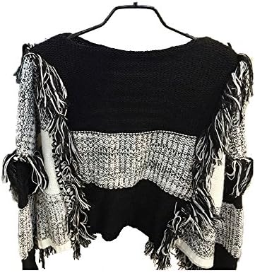 TYAYA Round Neck Sweater Female Batwing Sleeve Fashion Handmade Crochet Hook Sweater (Black)