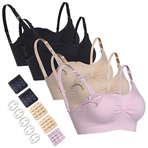 5Pack Seamless Maternity Nursing Bras Wirefree Bralette with Extra Bra Extenders & Clips
