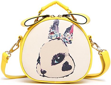 Eyedow Kingdom Girls Cute Cat Ear Small Round Leatherette Top-handle Shoulder Strap Cross-body Tote Toiletry with Cartoons Rabbit Print Vintage Hangbags Purse Outdoor Leisure Handbag