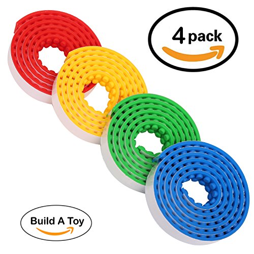 Build A Toy Lego Tape, 4 Rolls Loops Building Block Tape (3.3 Feet/Roll) Multicolor Silicone Non-Toxic Safe Tapes with Reusable Self-Adhesive Strips as Brick Base Plates for Lego Toy Building Block