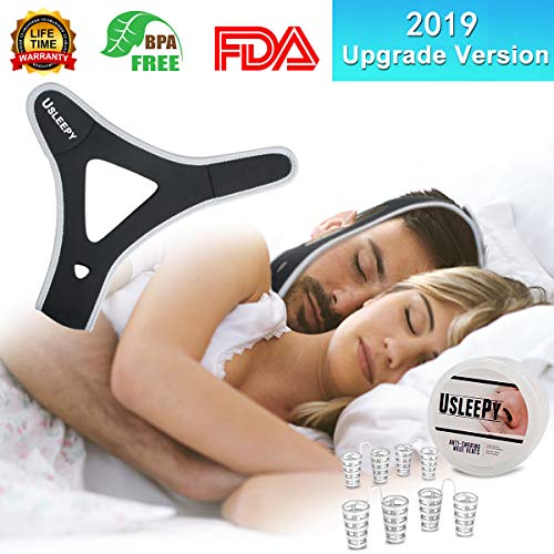 Anti Snoring Chin Strap Snoring Solution, 4 Set Stop Snoring Nose Vent Adjustable Chin Sleep Strap Snore Reduction Snore Relief Chin Strap Sleep Aid Devices Stop Snoring Devices for Men Women
