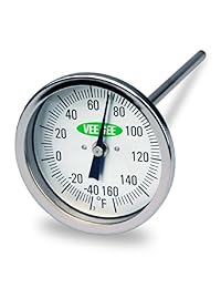 Vee Gee Scientific 82160 6 Termómetro de aguja, vara de acero inoxidable de 6 pulgadas, dial de 3 pulgadas,  40° a 160° F