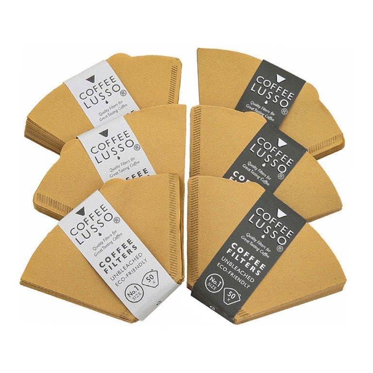 Size 1/No.1/101 Coffee Filter Papers by COFFEE LUSSO, Cone Shaped, Unbleached, Eco Friendly (300)