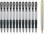 Pilot G2 Mechanical Pencils, 0.7mm HB Lead, Black/Clear Barrels, 12 Pack Bundled with Plexon Metal Roller Pen