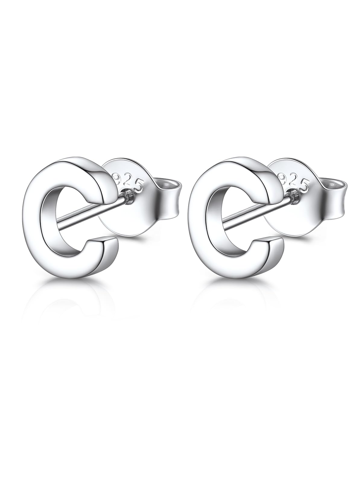 FOCALOOK Stud Earrings for Women Sterling Silver Initial Earring 925 Letter C Silver Ear Studs Personalized Alphabet Jewelry Hypoallergenic Dainty Gifts for Birthday
