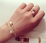 P.phoebus Yellow Gold White Pearl Vintage Crystal Rhinestone Swarovski Pendant Charms Rings Bracelet Set Sterling Silver Bangle For Women Girls (bracelet)
