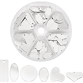 PH PandaHall 304 Stainless Steel Stamping Charms 60pcs Stamping Tag Pendants Stamping Blank Tags 6 Style Stamping Blank Tags Heart Round Metal Tag for Bracelet Necklace Jewelry DIY Craft Making