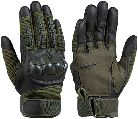 Favoto Motorcycle Gloves Motorbike ATV Powersports Gloves Full Finger Touch Screen Hard Knuckle Breathable Non-slip Soft Cotton Inside Adjustable Cuff for Cycling Training Riding Racing Green