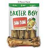 Baxter Boy Premium Grade Roasted Meaty Beef Shin Bone Dog Treats (3 Pack) – 8” Long Lasting All Natural Gourmet & Healthy Dog Bone Treat Chews – Tasty Smoked Beef Flavor