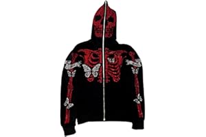 PZLDEYTAY Womens Men Casual Rhinestone Hoodie Y2k Graphic Zip Up Unisex Sweatshirts Oversized Pullover Jacket Streetwear