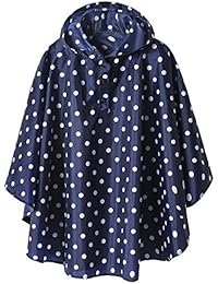 Lightweight Kids Rain Poncho Jacket Waterproof Outwear Rain Coat,Blue Polka Dot,M