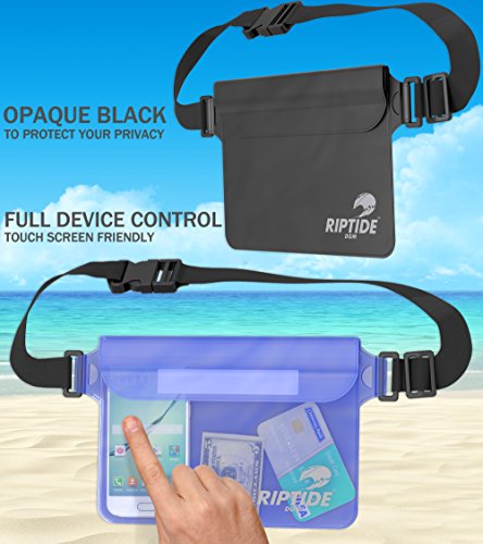 Waterproof Fanny Pack (2 Pack) For Men & Women Dry Bag Water Resistant With Adjustable Waist Strap -Protects Valuables - At Water Sports Swimming Skiing Black/Transparent & Sheer Pink By Riptide