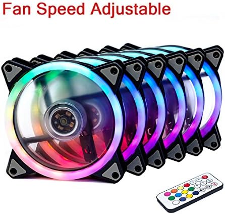 MEEYO RGB Case Fan, 120mm Wireless Addressable LED Fan for PC Computer Cases CPU Coolers and Radiators with RF Remote Controller, Dual Halo Edition, Adjustable Fan Speed and Color, 6 Pack