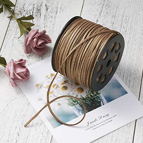 Fashewelry 100 Yards Micro Fibre Faux Suede Flat Cord 3mm Leather Lace Velvet Beading String Rope with Roll Spool for DIY Jewelry Craft Making (Goldenrod)