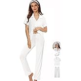 WJing Yi Jia 3Pcs Soft Pajama Sets For Women XS-XXL Womens Pajamas Set Sleepwear Button Down Short Sleeve Long Pants Pj sets