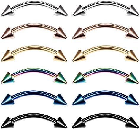 PEAKLINK 18G 16G Eyebrow Rings Curved Barbell Stainless Steel 6 8 10 12 14mm Navel Rings Lip Labret Eyebow Body Jewelry Piercing 12Pcs