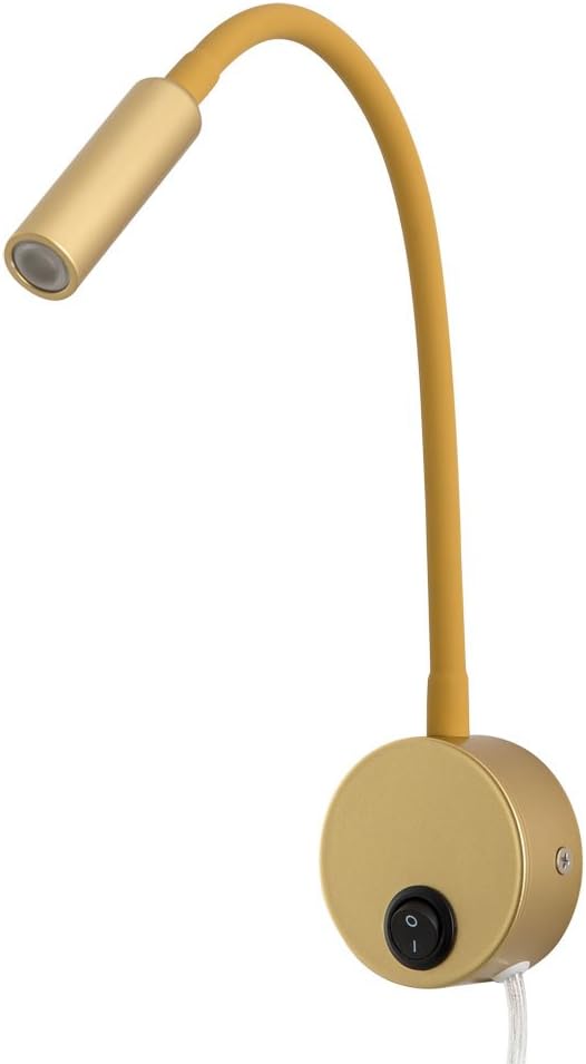 Meanyee 3W Flexible Bedside Reading Lamp for Book Lights Wall Mount Sconces Lamp Switch Golden with Plug in Cord(Warm White 3000-3200K) [Energy Class A++]