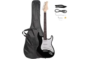 GUANGSHUOHUI 39 Inch Rosewood Fingerboard Electric Guitar,Electric Guitar Beginner Kit Solid Body Full Size Pick Up for Starter, with Bag, Picks, Capo, Strap, Cord,Allen Wrench, Tremolo Arm (Black)
