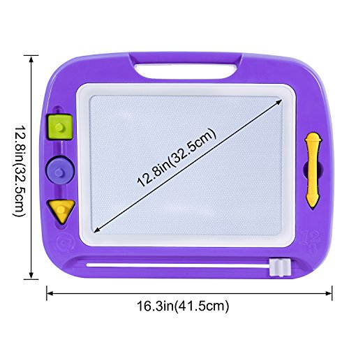 SGILE 16.3X12.8 Kids Magna Drawing Board Toy Foldable Stand Foothold 3 Stamps, Non-Toxic Magnetic Doodles Sketch Pad Painting Writing Toddlers Preschooler Learning Development, Purple - Thumbnail 6