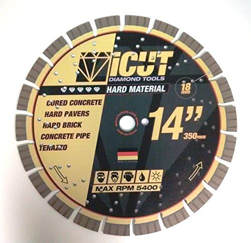 14-Inch / 350mm Diamond Blade 18mm Segments for Terrazo, Refractory Bricks, Cured Concrete, Hard Pavers, Concrete Pipe - Made in Germany