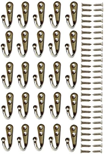 25 Pieces Wall Mounted Coat Hook Robe Hooks Cloth Hanger Coat Hanger Coat Hooks Rustic Hooks and 54 Pieces Screws for Bath Kitchen Garage Silver Single Coat Hanger