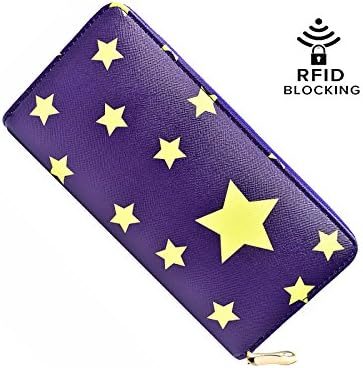 Women's Navy Color Stars Wallet Long Purse Handbag Ladies Business Card Holder (NAVY-STAR)