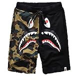 Shark Pattern Camouflage Stitching Shorts Men Drawstring Black Sports Shorts
