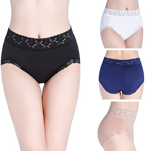 4 Pack Womens 100 Cotton Full Coverage High Waist Lace Panties Multicolor XXL for Waist XX-Large/Waist Size 24"-26"(inch) …