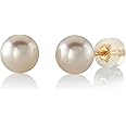 THE PEARL SOURCE White Japanese Akoya Real Pearl Earrings for Women - 14k Gold Stud Pearl Earrings | Hypoallergenic Earrings with Genuine Cultured Pearls, Pearl Gifts for Anniversary
