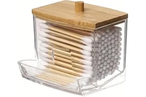 Clear Cotton Swabs & Cotton Pads Storage Organizer Dispenser Holder with Lid - 1 Piece Acrylic Bathroom Countertop Container 