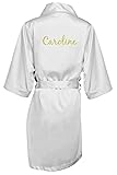 Women's Silver Satin Custom Name in Glitter Robe