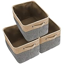 Awekris - Juego de cesta de almacenamiento grande [paquete de 3] Caja de cubo de almacenamiento, organizador plegable de tela de lona plegable con asas